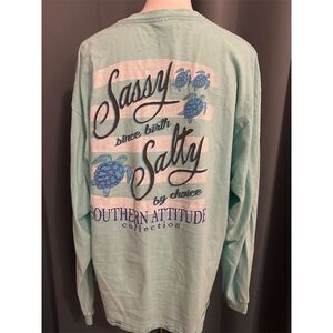 Southern Attitude Women's Long Sleeve Graphic Tee Green Sassy Sea Turtles
